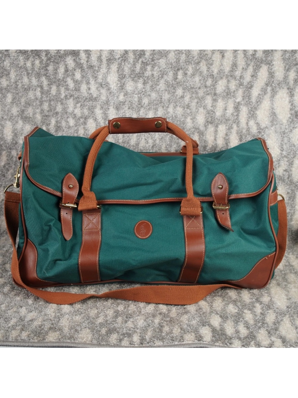 Vintage Polo Ralph Lauren Green Canvas Duffle Bag Top Flap W Buckle Closures EUC - Picture 5 of 15